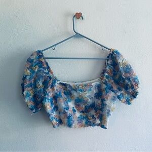 Le Lis Collection Floral Puff Sleeve Pastel Crop Top